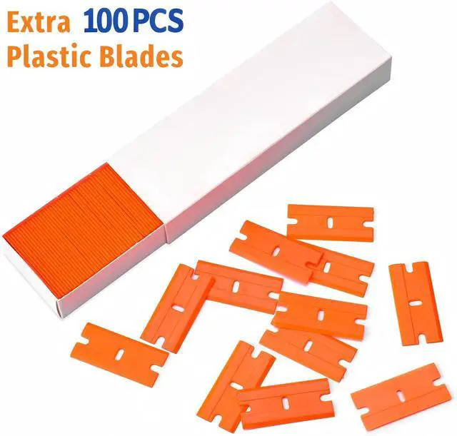 Alt view image 3 of 6 - 8 PCS Plastic Razor Blade Scraper Tool with 100 PCS Extra Blades, Cleaning Scraper Remover for Stickers Lables Paints Adhesives on Window Glass Car