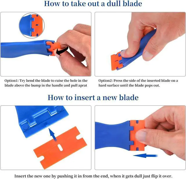 Alt view image 4 of 6 - 8 PCS Plastic Razor Blade Scraper Tool with 100 PCS Extra Blades, Cleaning Scraper Remover for Stickers Lables Paints Adhesives on Window Glass Car