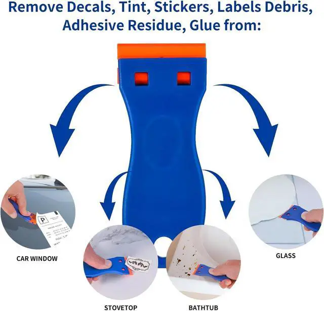 Alt view image 6 of 6 - 8 PCS Plastic Razor Blade Scraper Tool with 100 PCS Extra Blades, Cleaning Scraper Remover for Stickers Lables Paints Adhesives on Window Glass Car
