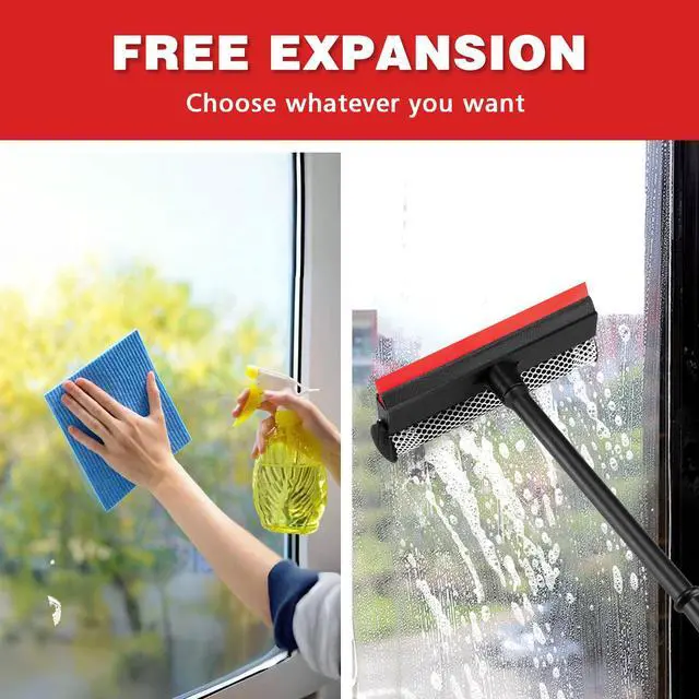 Alt view image 3 of 6 - Professional 8.1" 2 in 1 Window Squeegee with 16" Long Handle,Car Squeegee for Gas Station,Home,CarGlass,Shower,Outdoor High Window Cleaning