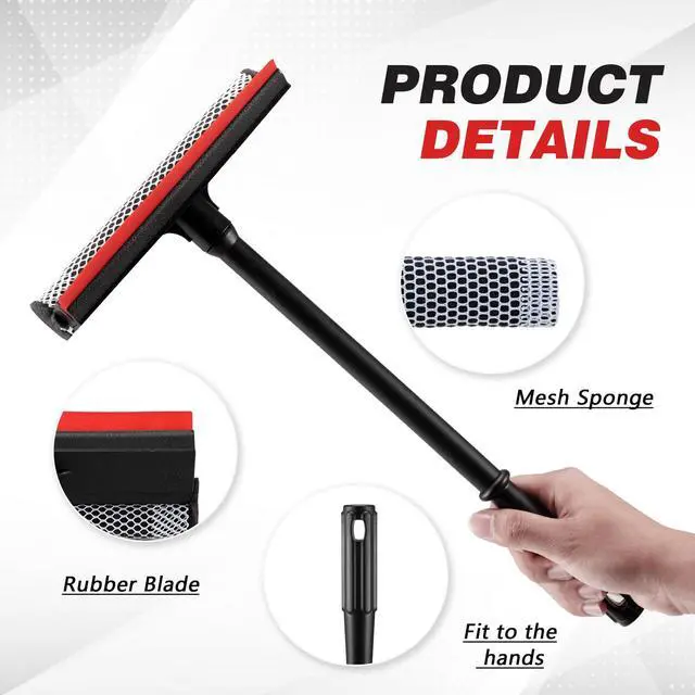 Alt view image 2 of 6 - Professional 8.1" 2 in 1 Window Squeegee with 16" Long Handle,Car Squeegee for Gas Station,Home,CarGlass,Shower,Outdoor High Window Cleaning