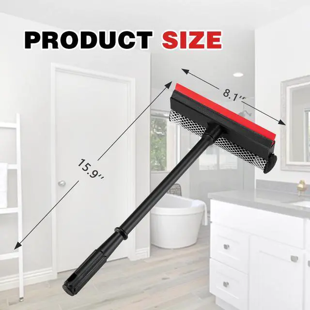 Alt view image 4 of 6 - Professional 8.1" 2 in 1 Window Squeegee with 16" Long Handle,Car Squeegee for Gas Station,Home,CarGlass,Shower,Outdoor High Window Cleaning