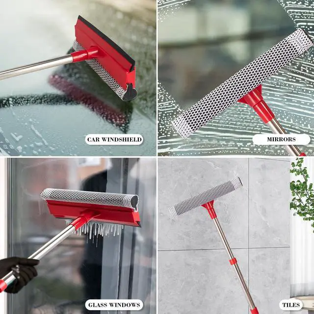 Alt view image 7 of 7 - Professional Standard Window Squeegee,2-in-1 Window Cleaner Sponge and Soft Rubber Strip with Retractable Stainless Steel Handle(15.3"-23.6") for Gas Station, Glass,Shower,Outdoor Window Cleaning