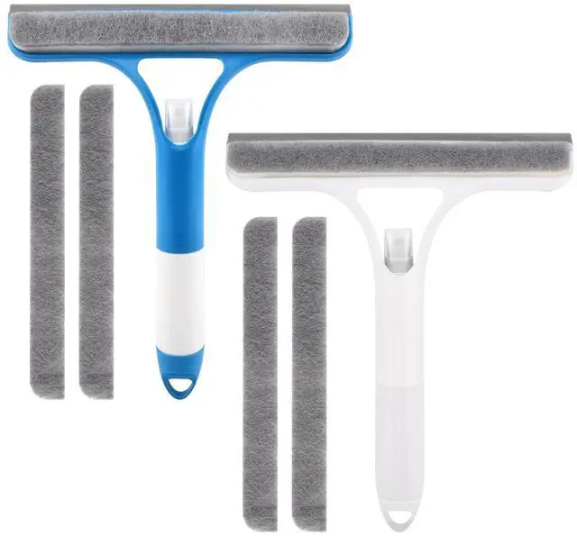 Main image of 3 in 1 Window Cleaning Scraper with 2 Replaceable Cleaning Cotton Strips, 3 in 1 Spray Squeegee for Home Glass Doors Car Windows Glass, All-Purpose Window Cleaner Tool(1pc White & 1pc Blue)