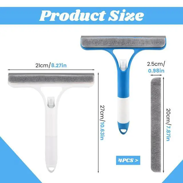 Alt view image 3 of 7 - 3 in 1 Window Cleaning Scraper with 2 Replaceable Cleaning Cotton Strips, 3 in 1 Spray Squeegee for Home Glass Doors Car Windows Glass, All-Purpose Window Cleaner Tool(1pc White & 1pc Blue)