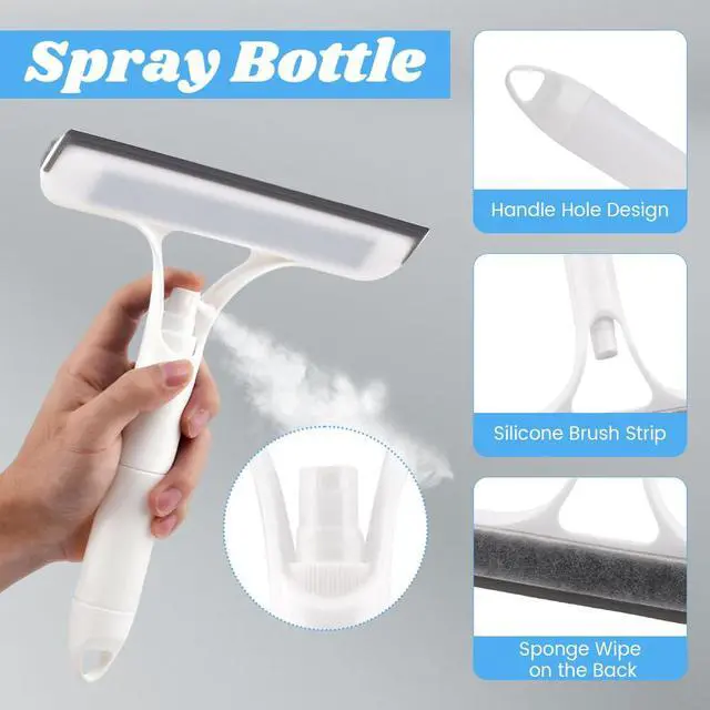 Alt view image 4 of 7 - 3 in 1 Window Cleaning Scraper with 2 Replaceable Cleaning Cotton Strips, 3 in 1 Spray Squeegee for Home Glass Doors Car Windows Glass, All-Purpose Window Cleaner Tool(1pc White & 1pc Blue)
