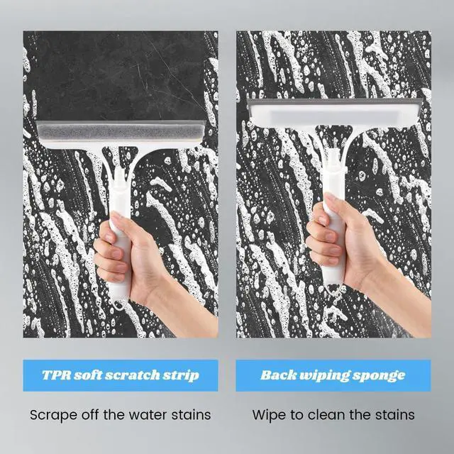 Alt view image 6 of 7 - 3 in 1 Window Cleaning Scraper with 2 Replaceable Cleaning Cotton Strips, 3 in 1 Spray Squeegee for Home Glass Doors Car Windows Glass, All-Purpose Window Cleaner Tool(1pc White & 1pc Blue)