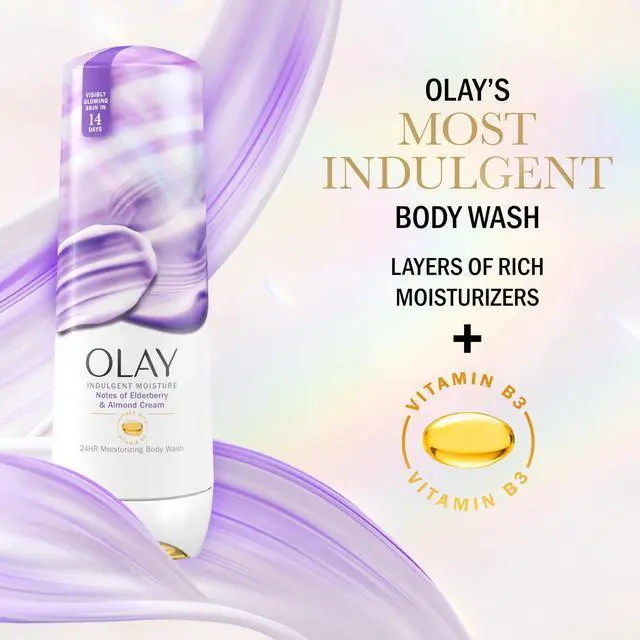 Alt view image 4 of 7 - Body Wash for Women, Indulgent Moisture, 24hr Moisturizing & Nourishing Formula, Infused with Vitamin B3 Complex, Luxurious Fragrances, Elderberry & Almond Cream Scent, 20 fl oz