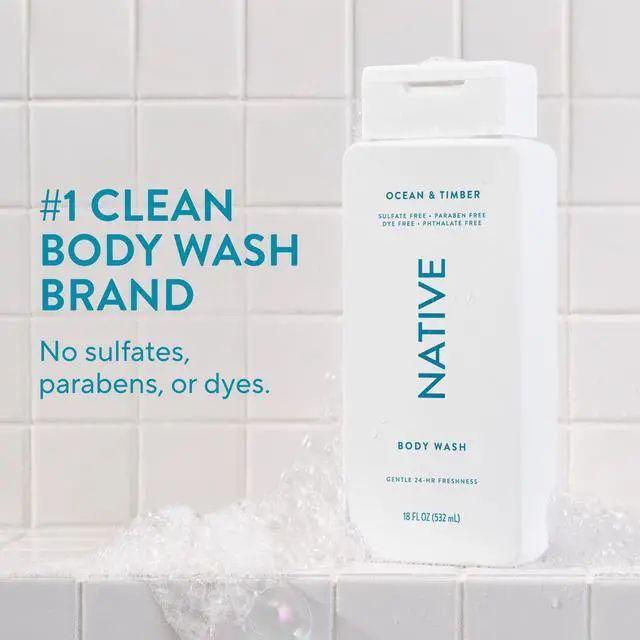 Alt view image 2 of 7 - Body Wash Contains Naturally Derived Ingredients | For Women & Men, Sulfate, Paraben, & Dye Free Leaving Skin Soft and Hydrating | Ocean & Timber 18 oz - 2 Pk