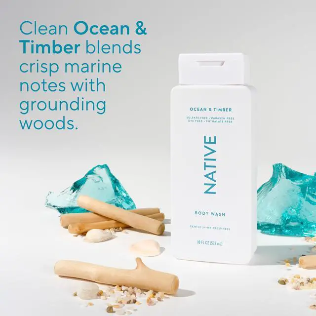 Alt view image 5 of 7 - Body Wash Contains Naturally Derived Ingredients | For Women & Men, Sulfate, Paraben, & Dye Free Leaving Skin Soft and Hydrating | Ocean & Timber 18 oz - 2 Pk