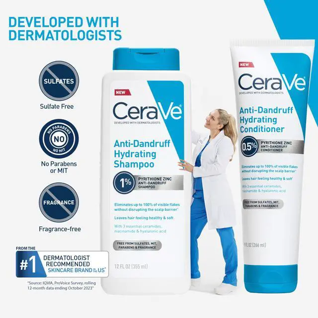 Alt view image 7 of 7 - Hydrating Anti Dandruff Conditioner, 0.5% Pyrithione Zinc Dandruff Treatment With Ceramides, Hyaluronic Acid & Niacinamide, Helps Eliminate Flakes & Reduce Itchy Scalp, Sulfate Free Conditioner