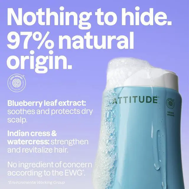 Alt view image 3 of 7 - ATTITUDE Extra Gentle Hair Shampoo, EWG Verified, Soothes Dry Scalp, Naturally Derived Ingredients, Vegan and Plant Based, Unscented, 16 Fl Oz