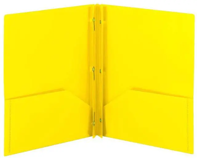 Main image of Poly Two-Pocket Folder, Three-Hole Punch Prong Fasteners, Letter Size, Yellow, 3 per Pack (87733)