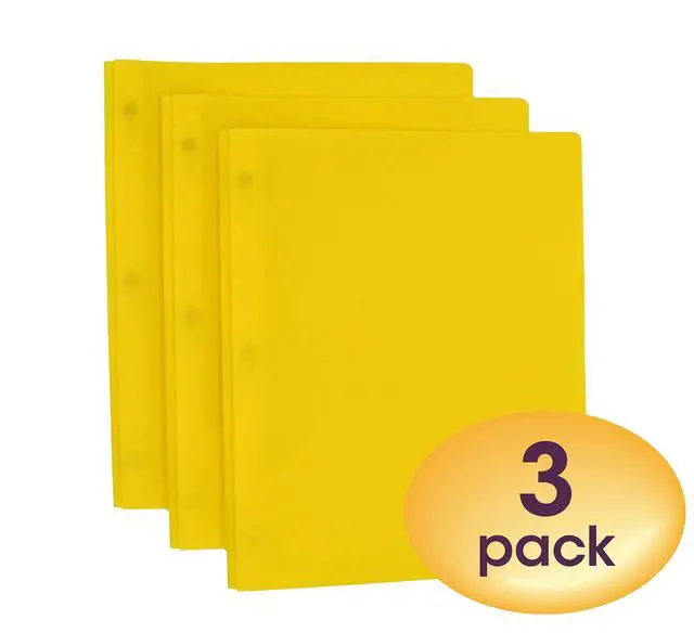 Alt view image 2 of 5 - Poly Two-Pocket Folder, Three-Hole Punch Prong Fasteners, Letter Size, Yellow, 3 per Pack (87733)