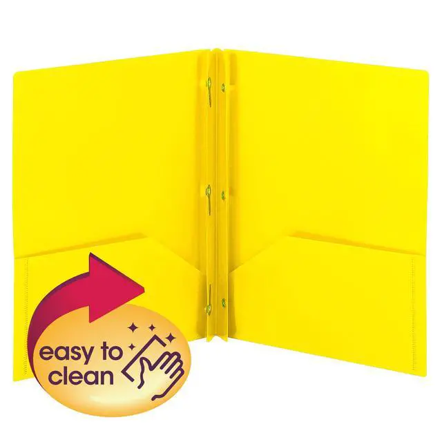 Alt view image 3 of 5 - Poly Two-Pocket Folder, Three-Hole Punch Prong Fasteners, Letter Size, Yellow, 3 per Pack (87733)