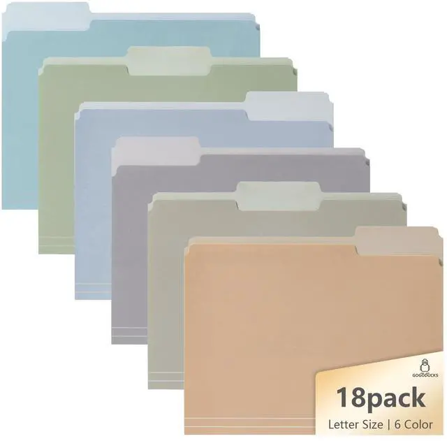 Main image of 18pcs File Folders, Letter Size, 6 Color Assorted Two-Tone, Pastel, Manilla folders 8.5 x 11, for documents, Colored folders, 3 Tab Position,Filing Cabinet, carpetas para documentos, Paper