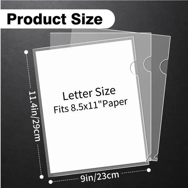 Alt view image 2 of 6 - Clear L-Shaped File Folders, Letter Size Transparent Project Pockets, Heavy Duty Plastic Document Sleeves with Top & Side Opening, Clear Folder for School, Office, and Home Organization (10)