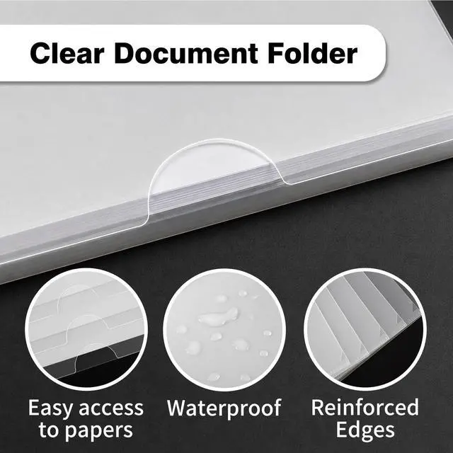 Alt view image 3 of 6 - Clear L-Shaped File Folders, Letter Size Transparent Project Pockets, Heavy Duty Plastic Document Sleeves with Top & Side Opening, Clear Folder for School, Office, and Home Organization (10)
