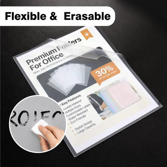 Alt view image 4 of 6 - Clear L-Shaped File Folders, Letter Size Transparent Project Pockets, Heavy Duty Plastic Document Sleeves with Top & Side Opening, Clear Folder for School, Office, and Home Organization (10)