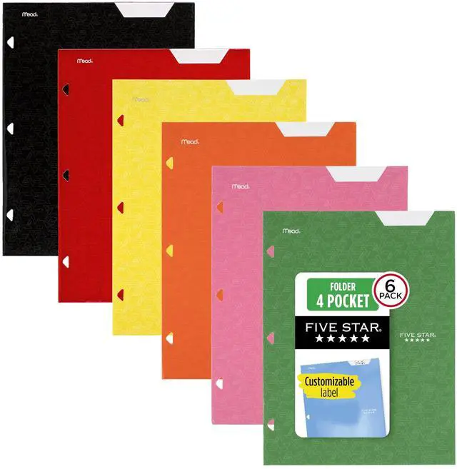 Main image of 4-Pocket Folder, 6 Pack, Paper Folder, Fits 3-Ring Binders, Holds 8-1/2" x 11" Paper, Assorted Colors (38056)