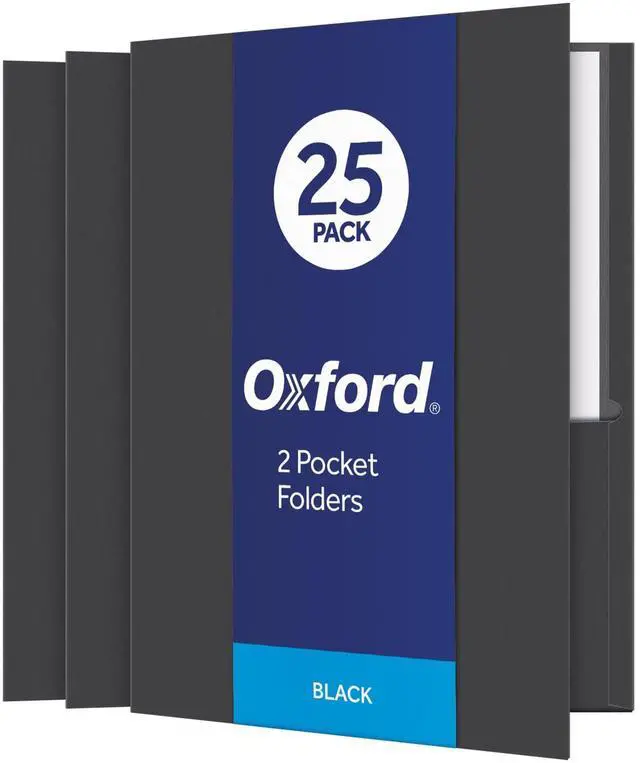 Main image of Twin-Pocket Folders, Textured Paper, Letter Size, Black, Holds 100 Sheets, Box of 25 (57506EE), 8-1/2 x 11