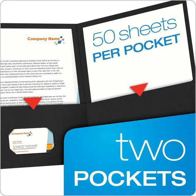 Alt view image 3 of 7 - Twin-Pocket Folders, Textured Paper, Letter Size, Black, Holds 100 Sheets, Box of 25 (57506EE), 8-1/2 x 11