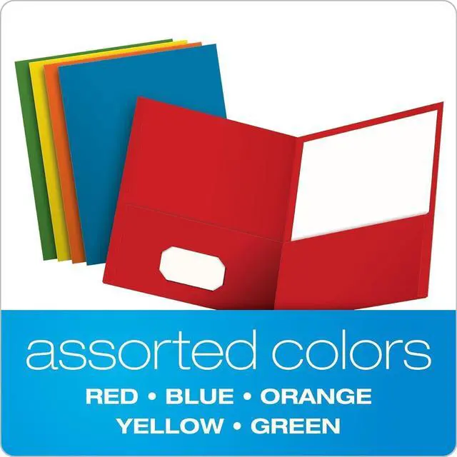 Alt view image 3 of 7 - Two Pocket Folders, Textured Paper, Assorted Colors (Blue, Red, Yellow, Orange, Green), For School, Home, and Office, Letter Size, 25 Per Box (57513EE)