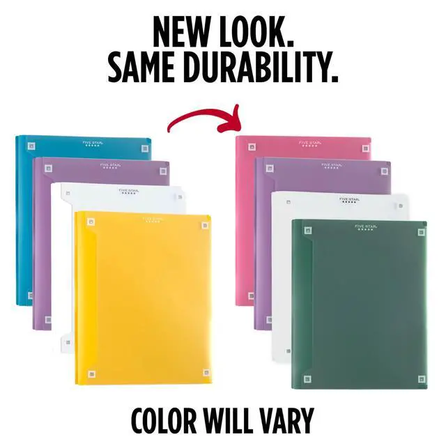 Alt view image 2 of 7 - 2-Pocket Folder + Study App, 4 Pack, Plastic Folder with Prong Fasteners and Customizable Clear Cover, Holds 8-1/2" x 11" Paper, White, Purple, Yellow, Blue (340220B-ECM)