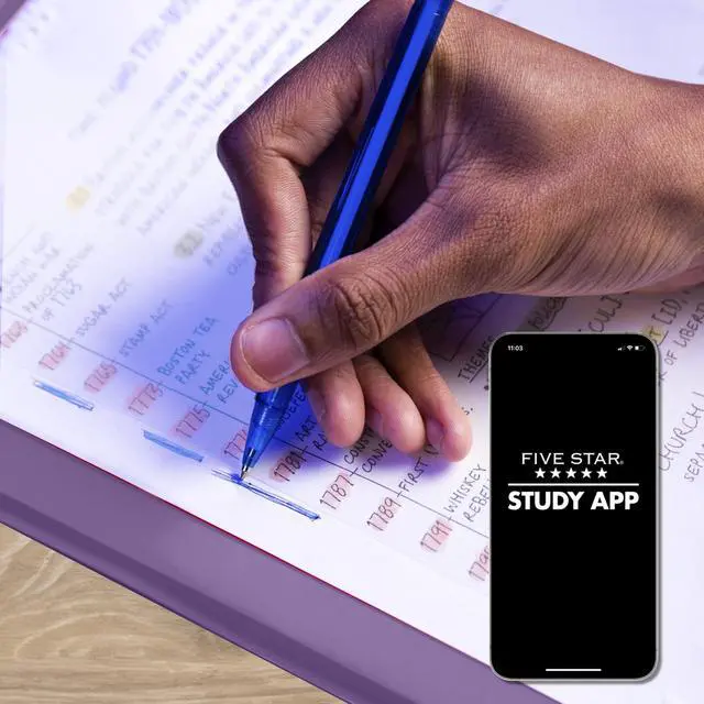 Alt view image 6 of 7 - 2-Pocket Folder + Study App, 4 Pack, Plastic Folder with Prong Fasteners and Customizable Clear Cover, Holds 8-1/2" x 11" Paper, White, Purple, Yellow, Blue (340220B-ECM)