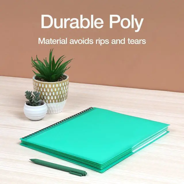 Alt view image 5 of 6 - 8-Pocket Organizer, Letter Size Folder, Durable Translucent Poly, Wire Binding, Holds 200 Sheets, Assorted Colors (Red, Blue, Green and Purple), No Color Choice, 1 Per Pack (5740404)