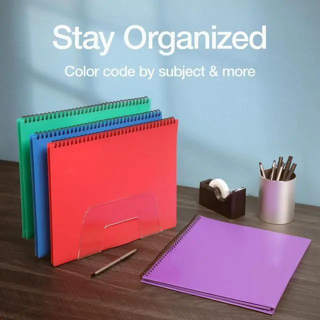 Alt view image 6 of 6 - 8-Pocket Organizer, Letter Size Folder, Durable Translucent Poly, Wire Binding, Holds 200 Sheets, Assorted Colors (Red, Blue, Green and Purple), No Color Choice, 1 Per Pack (5740404)