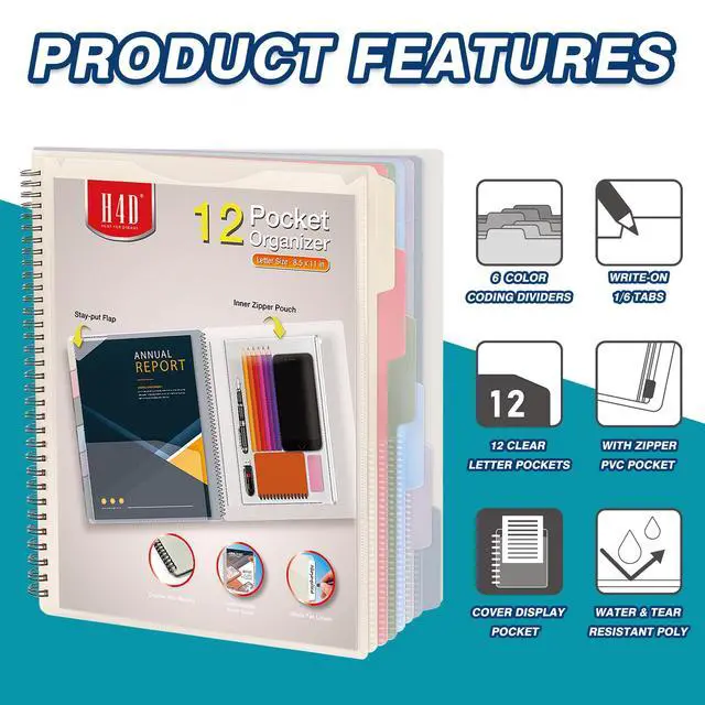 Alt view image 3 of 7 - 12 Pocket Poly Project Organizer, Multi Pocket Folder, Pastel Colors