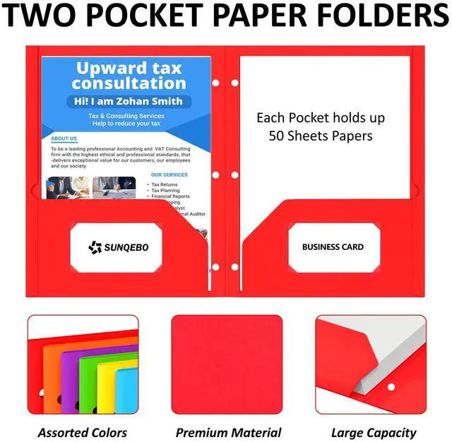 Alt view image 3 of 7 - 2 Pocket Folders, 6 Pack Folders with Pockets, 3-Hole Punch, File Folders