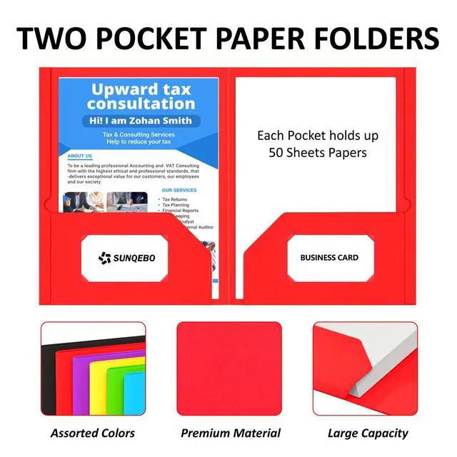 Alt view image 4 of 7 - 6 Pack Folders with Pockets, 2 Pocket Folder Colored File Folders, Assorted
