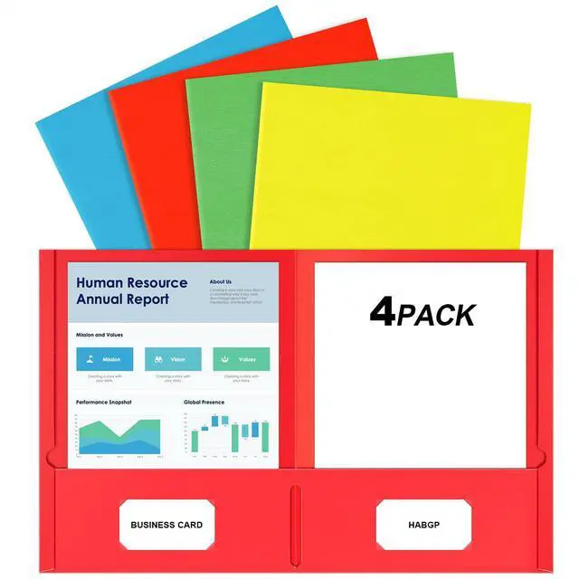Main image of 2 Pocket Folders, 4 Pack, Assorted Colors File Folders with Pockets