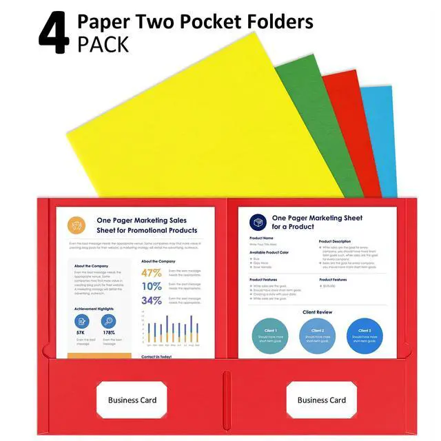 Alt view image 5 of 7 - 2 Pocket Folders, 4 Pack, Assorted Colors File Folders with Pockets