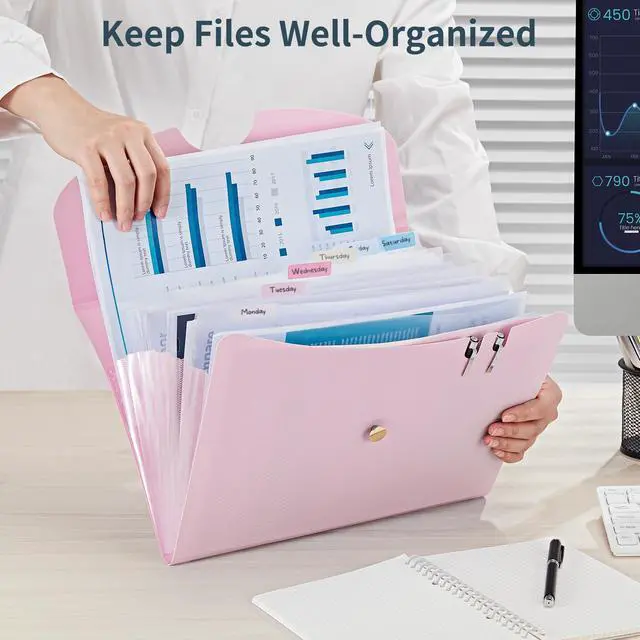Alt view image 4 of 7 - 7 Pockets Expanding File Folder, A4 Accordion folders, Pink