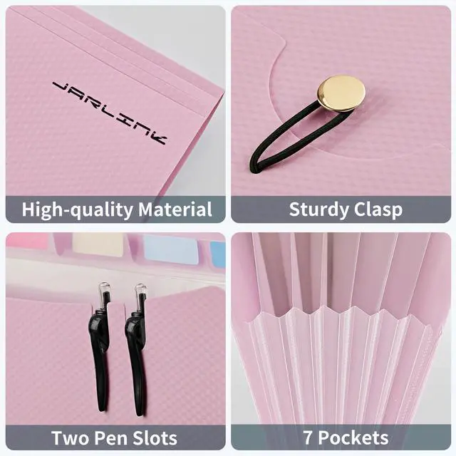 Alt view image 7 of 7 - 7 Pockets Expanding File Folder, A4 Accordion folders, Pink