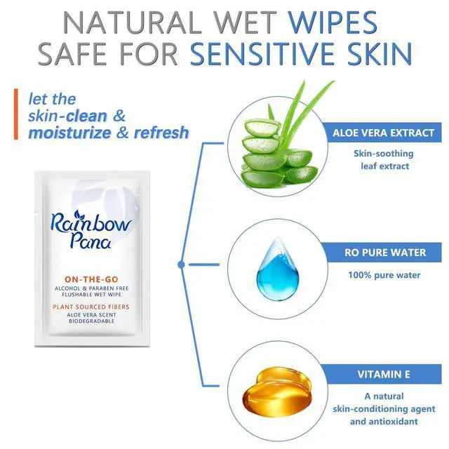 Alt view image 3 of 6 - Flushable Wipes - 120 Count, ON-THE-GO Individually Wrapped - Travel Butt Wipes for Men and Women, Family - Infused with Vitamin E and Natural Aloe, pH Balanced, Paraben/Fragrance/Alcohol Free,