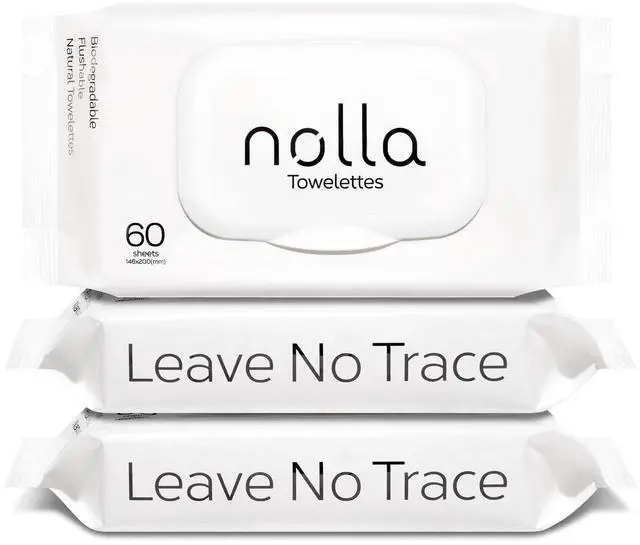 Main image of Flushable Wipes - 100% Plant-Based and Biodegradable - Soft, Unscented + Soothing Aloe and Vitamin E - For Adults and Kids 180 Count (3 Packs of 60)