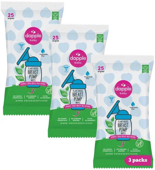 Main image of Baby Breast Pump Wipes - (3 Pack) 25 Count - Fragrance-Free, Plant-Powered & Hypoallergenic - Removes Milk Residue - Diaper Bag Essentials