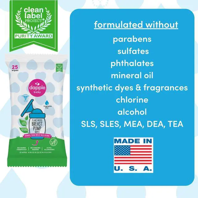 Alt view image 4 of 7 - Baby Breast Pump Wipes - (3 Pack) 25 Count - Fragrance-Free, Plant-Powered & Hypoallergenic - Removes Milk Residue - Diaper Bag Essentials