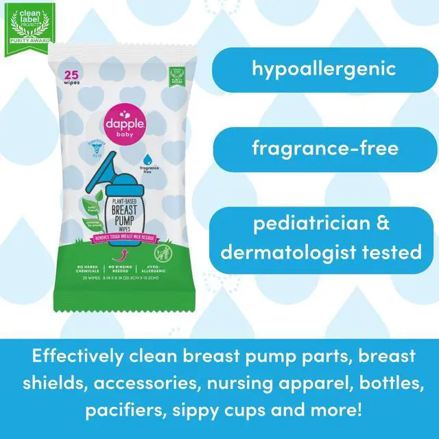 Alt view image 6 of 7 - Baby Breast Pump Wipes - (3 Pack) 25 Count - Fragrance-Free, Plant-Powered & Hypoallergenic - Removes Milk Residue - Diaper Bag Essentials