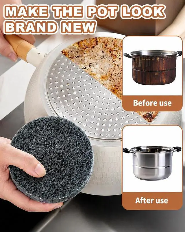 Alt view image 3 of 7 - 3-Pack Steel Sponge for Stainless Steel Pans Cookware,Scratch-Free Scrubber for Pans & Cookware,Removes Burnt-On Stains,Durable Kitchen Tool