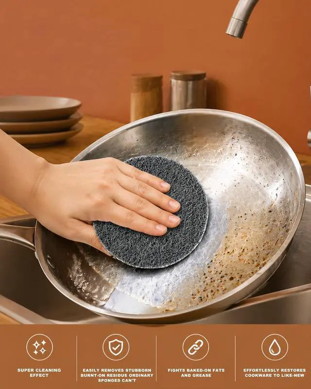 Alt view image 4 of 7 - 3-Pack Steel Sponge for Stainless Steel Pans Cookware,Scratch-Free Scrubber for Pans & Cookware,Removes Burnt-On Stains,Durable Kitchen Tool