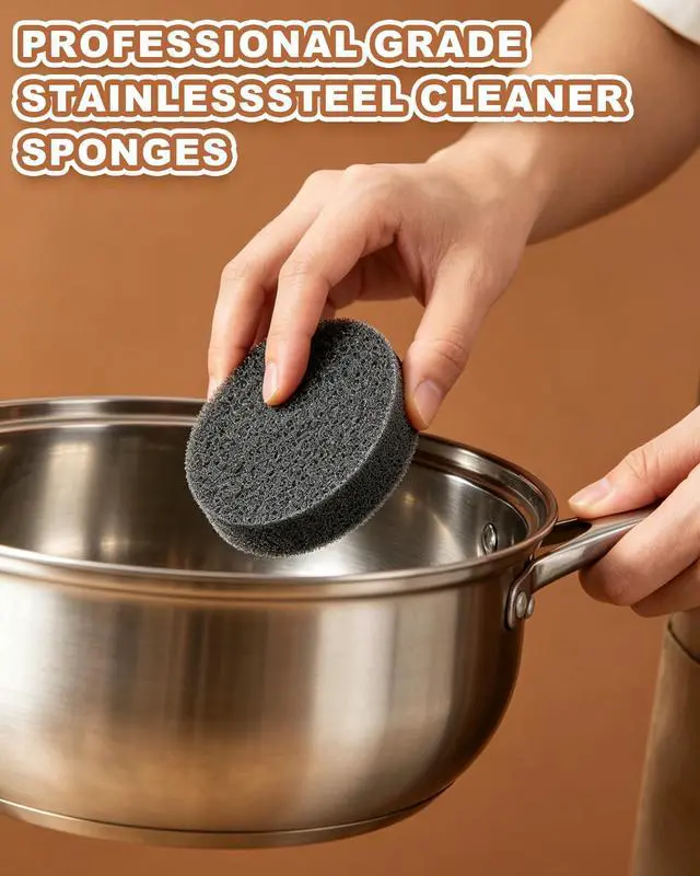 Alt view image 5 of 7 - 3-Pack Steel Sponge for Stainless Steel Pans Cookware,Scratch-Free Scrubber for Pans & Cookware,Removes Burnt-On Stains,Durable Kitchen Tool