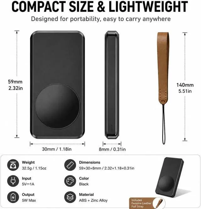 Alt view image 4 of 5 - Portable Magnetic Wireless iWatch Charger for Smart Watches, 5W Fast Charging, USB-C Compact Travel Charging Dock