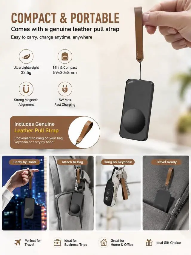 Alt view image 2 of 5 - Portable Magnetic Wireless iWatch Charger for Smart Watches, 5W Fast Charging, USB-C Compact Travel Charging Dock