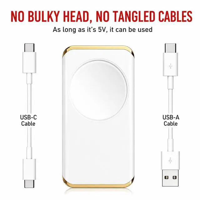 Alt view image 3 of 6 - Portable Magnetic Wireless iWatch Charger for Smart Watches, 5W Fast Charging, USB-C Compact Travel Charging Dock White