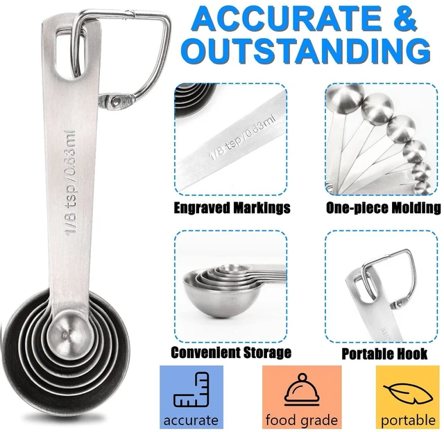 Alt view image 11 of 14 - Measuring Spoons, Premium Heavy Duty Stainless Steel Measuring Spoons Cups Set, Small Tablespoon with Metric and US Measurements, Set of 6 for Measuring Dry and Liquid Ingredients